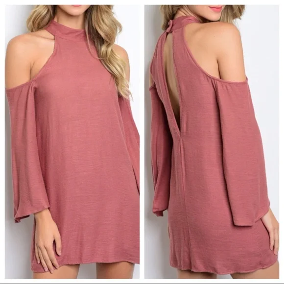 Mauve Cold Shoulder Mini Dress - Picture 6 of 6